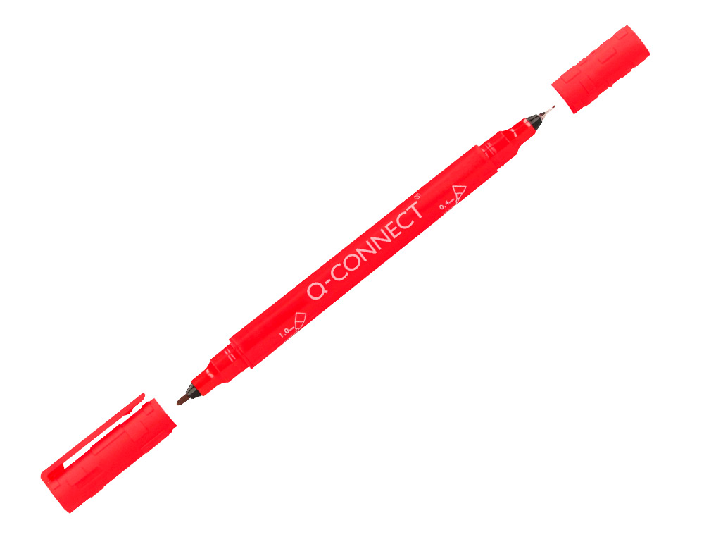 MARQUEUR PERMANENT Q-CONNECT POINTE DOUBLE 1MM  ET 0,4 MM  COLORIS ROUGE