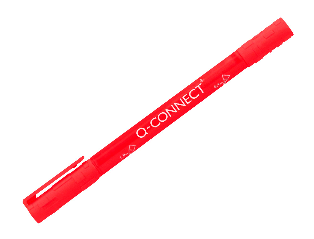MARQUEUR PERMANENT Q-CONNECT POINTE DOUBLE 1MM  ET 0,4 MM  COLORIS ROUGE