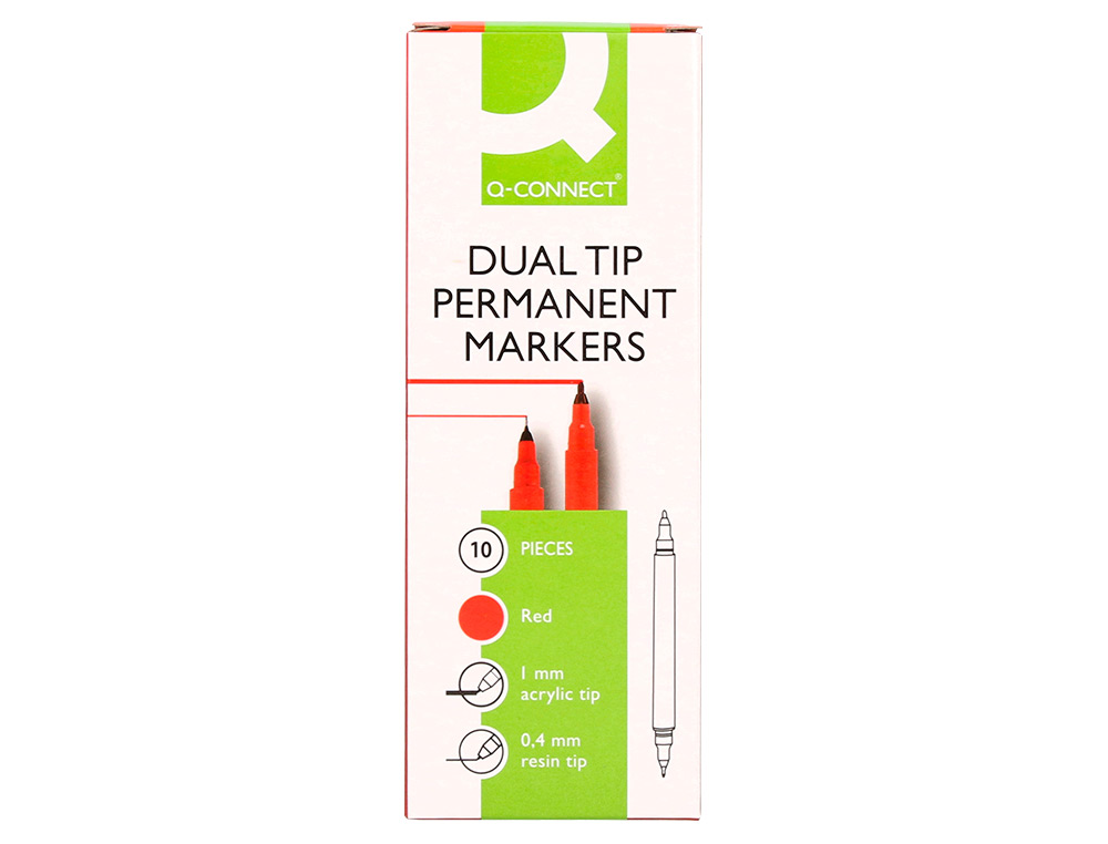 MARQUEUR PERMANENT Q-CONNECT POINTE DOUBLE 1MM  ET 0,4 MM  COLORIS ROUGE