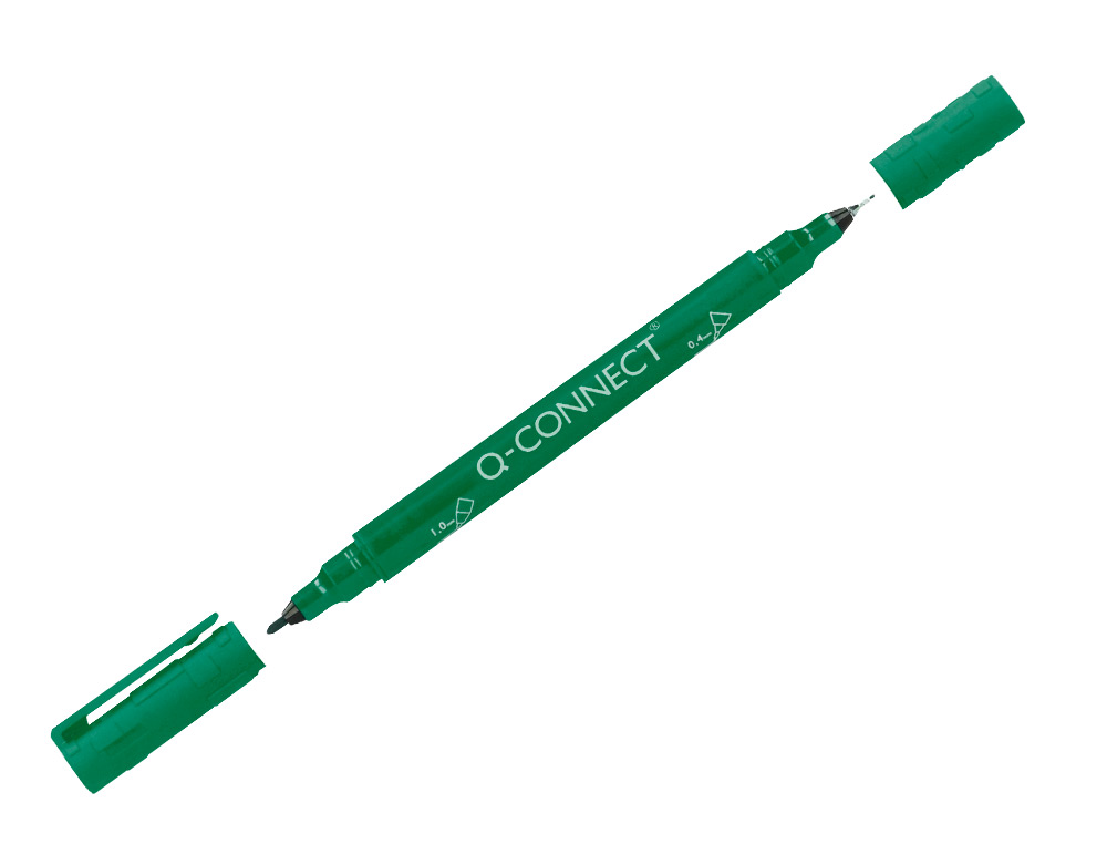 MARQUEUR PERMANENT Q-CONNECT POINTE DOUBLE 1MM  ET 0,4 MM  COLORIS VERT
