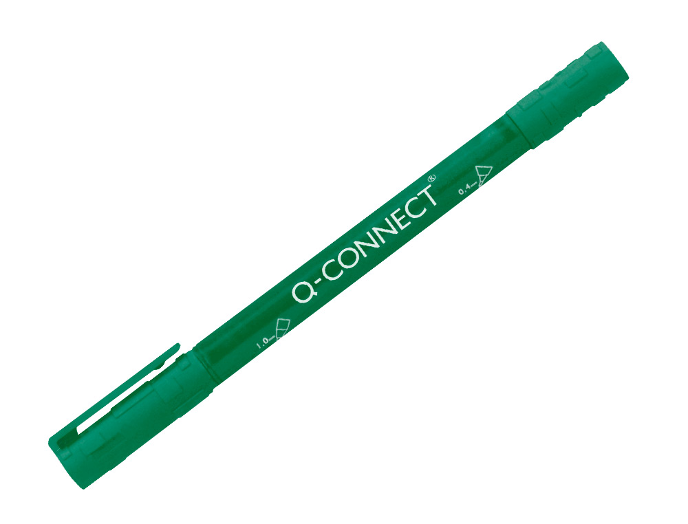 MARQUEUR PERMANENT Q-CONNECT POINTE DOUBLE 1MM  ET 0,4 MM  COLORIS VERT