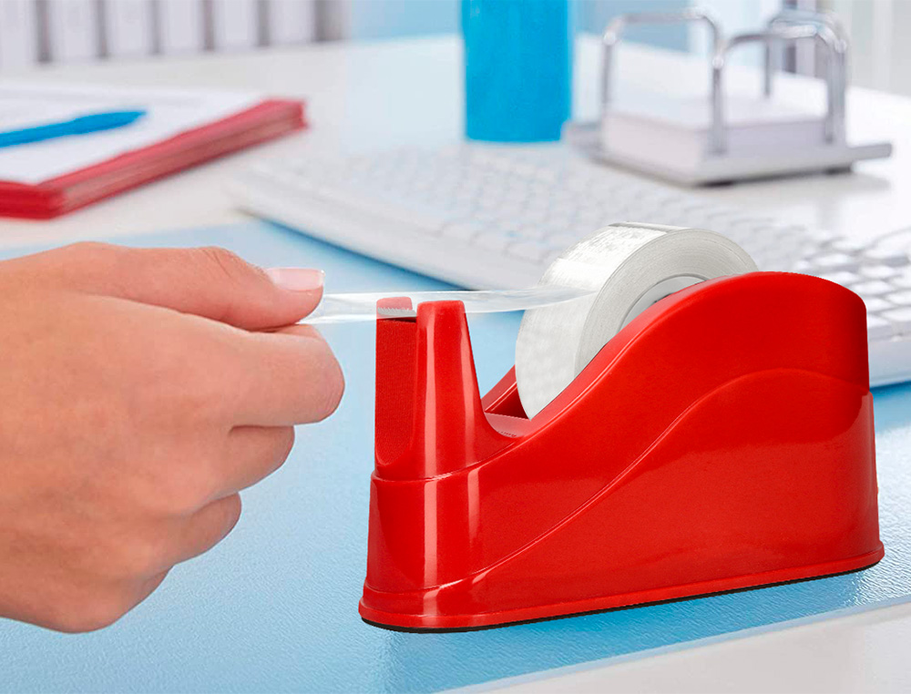 DEVIDOIR DE COMPTOIR DE RUBAN ADHESIF POUR ROULEAU DE 66M 220X100X70 MM COLORIS ROUGE