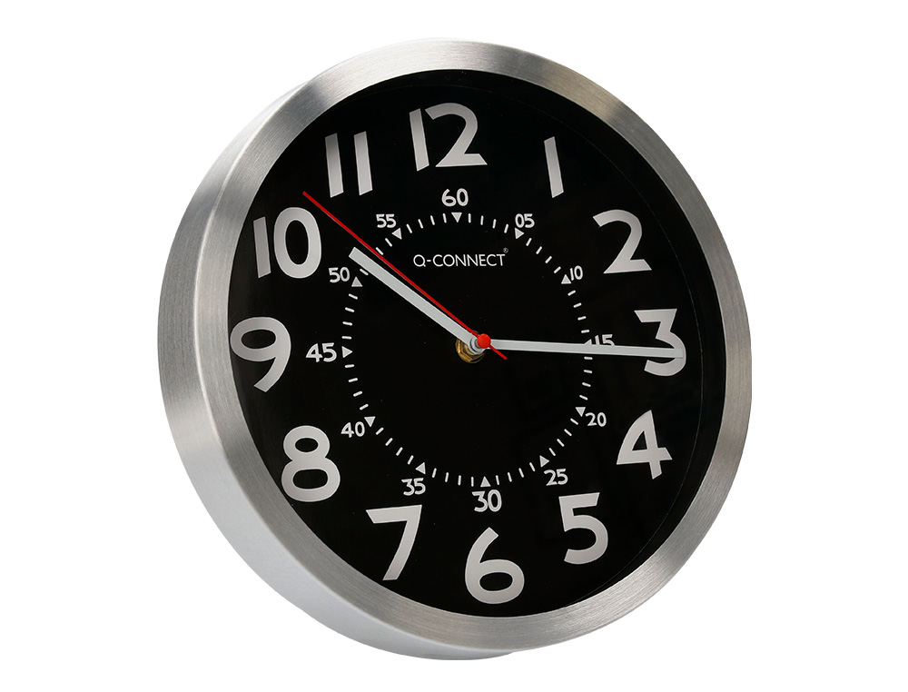HORLOGE Q-CONNECT MURALE METALLIQUE MOUVEMENT          SILENCIEUX DIAMETRE 25 CM     COLORIS CHROME