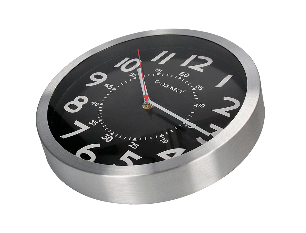 HORLOGE Q-CONNECT MURALE METALLIQUE MOUVEMENT          SILENCIEUX DIAMETRE 25 CM     COLORIS CHROME