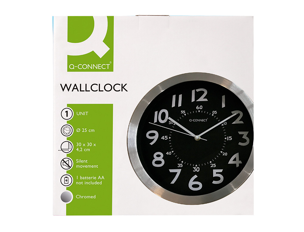 HORLOGE Q-CONNECT MURALE METALLIQUE MOUVEMENT          SILENCIEUX DIAMETRE 25 CM     COLORIS CHROME