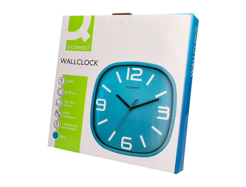 HORLOGE Q-CONNECT MURALE PLASTIQUE MOUVEMENT SILENCIEUX DIAMETRE 30 CM COLORIS BLEU