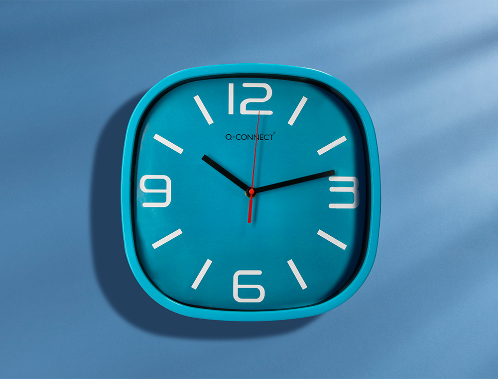 HORLOGE Q-CONNECT MURALE PLASTIQUE MOUVEMENT SILENCIEUX DIAMETRE 30 CM COLORIS BLEU