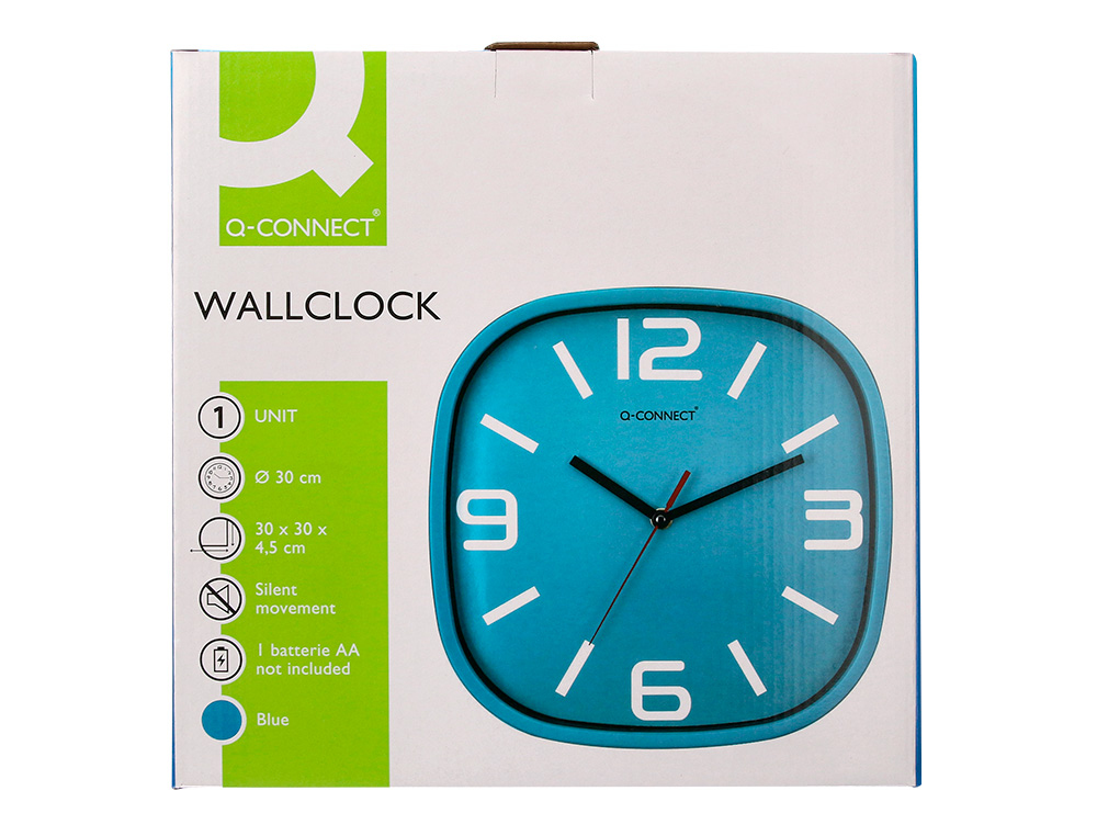 HORLOGE Q-CONNECT MURALE PLASTIQUE MOUVEMENT SILENCIEUX DIAMETRE 30 CM COLORIS BLEU