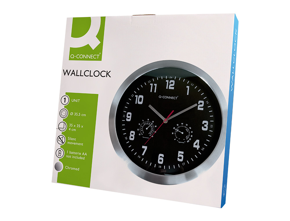 HORLOGE Q-CONNECT MURALE METALLIQUE MOUVEMENT SILENCIEUX DIAMETRE 35 CM COLORIS NOIR