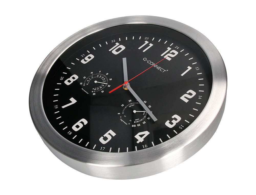 HORLOGE Q-CONNECT MURALE METALLIQUE MOUVEMENT SILENCIEUX DIAMETRE 35 CM COLORIS NOIR