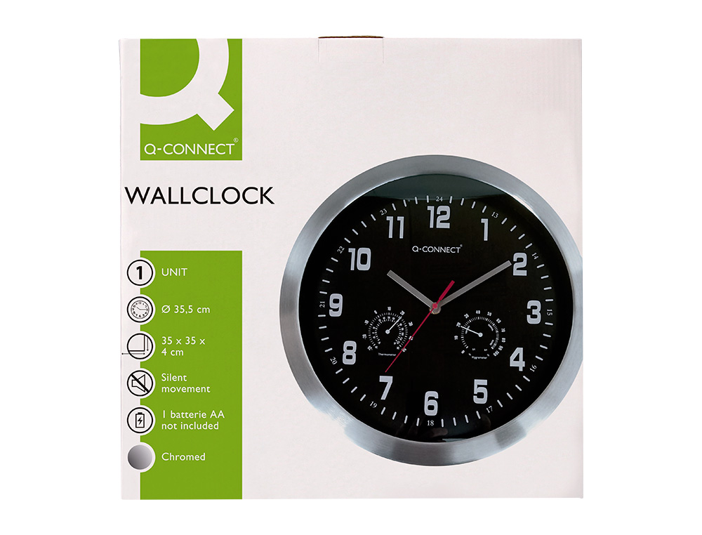 HORLOGE Q-CONNECT MURALE METALLIQUE MOUVEMENT SILENCIEUX DIAMETRE 35 CM COLORIS NOIR