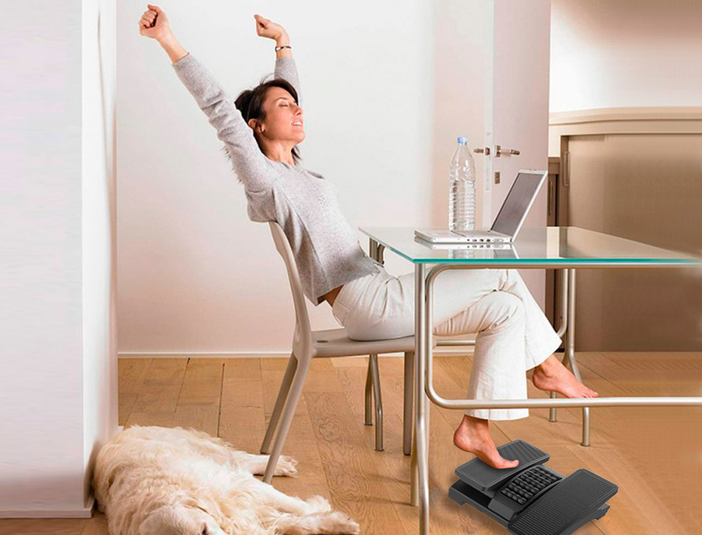REPOSE-PIEDS Q-CONNECT PLASTIQUE HAUTEUR REGLABLE DROITE GAUCHE EFFET MASSAGE 430X320X110 MM