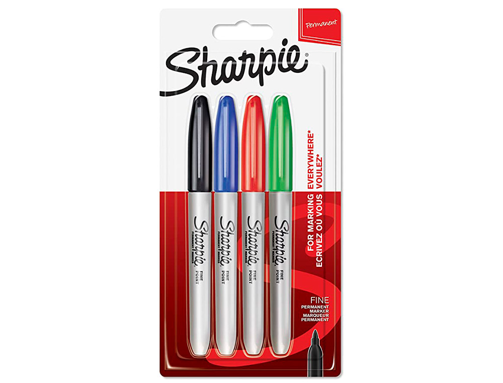 MARQUEUR PERMANENT SHARPIE POINTE FINE 0,9MM ENCRES ASSORTIES STANDARD BLISTER 4 COULEURS