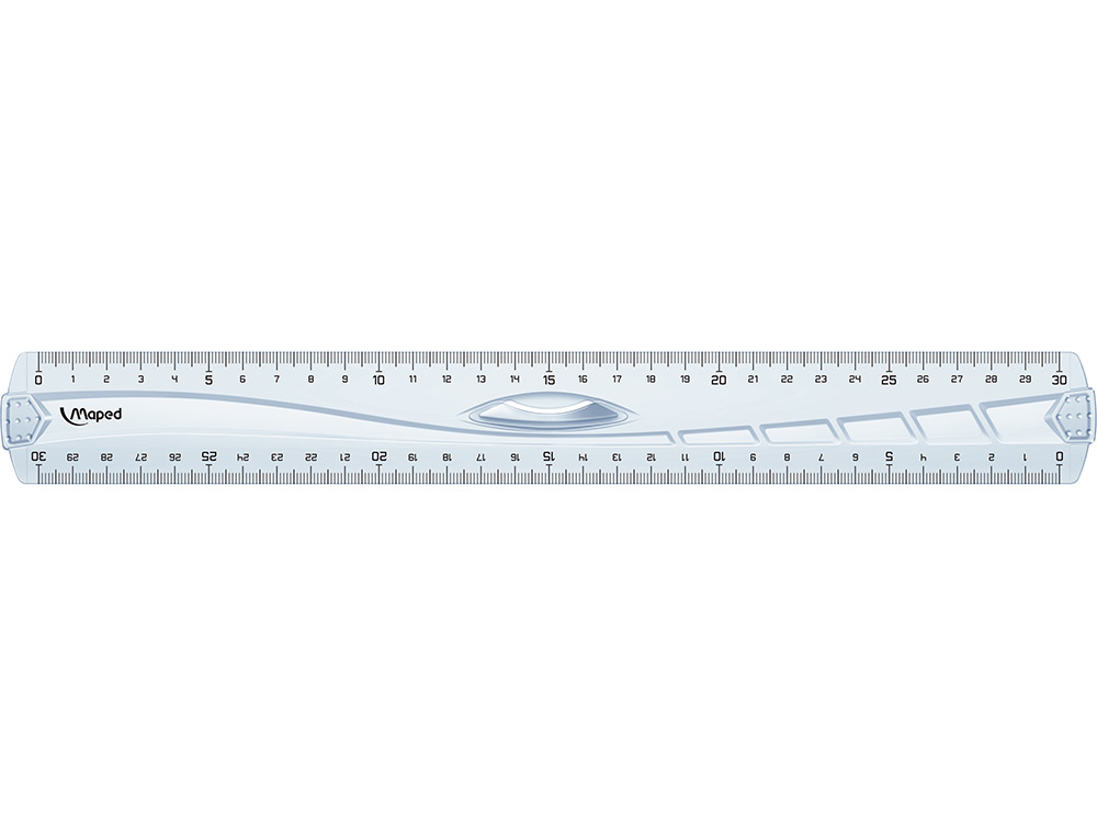 REGLE PLATE MAPED GEOMETRIC TRIPLE DECIMETRE EN PLASTIQUE RECYCLE SACHET INDIVIDUEL 30CM