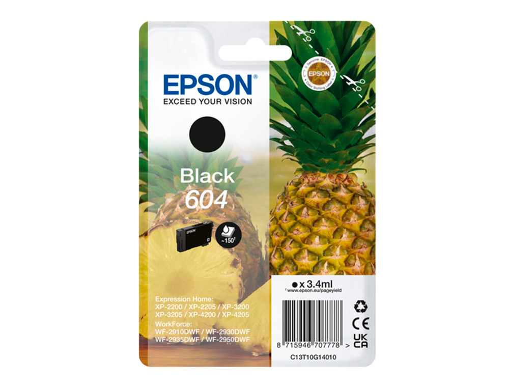 CARTOUCHE EPSON JET D'ENCRE ANANAS 604 3,4 ML 150P COULEUR NOIR