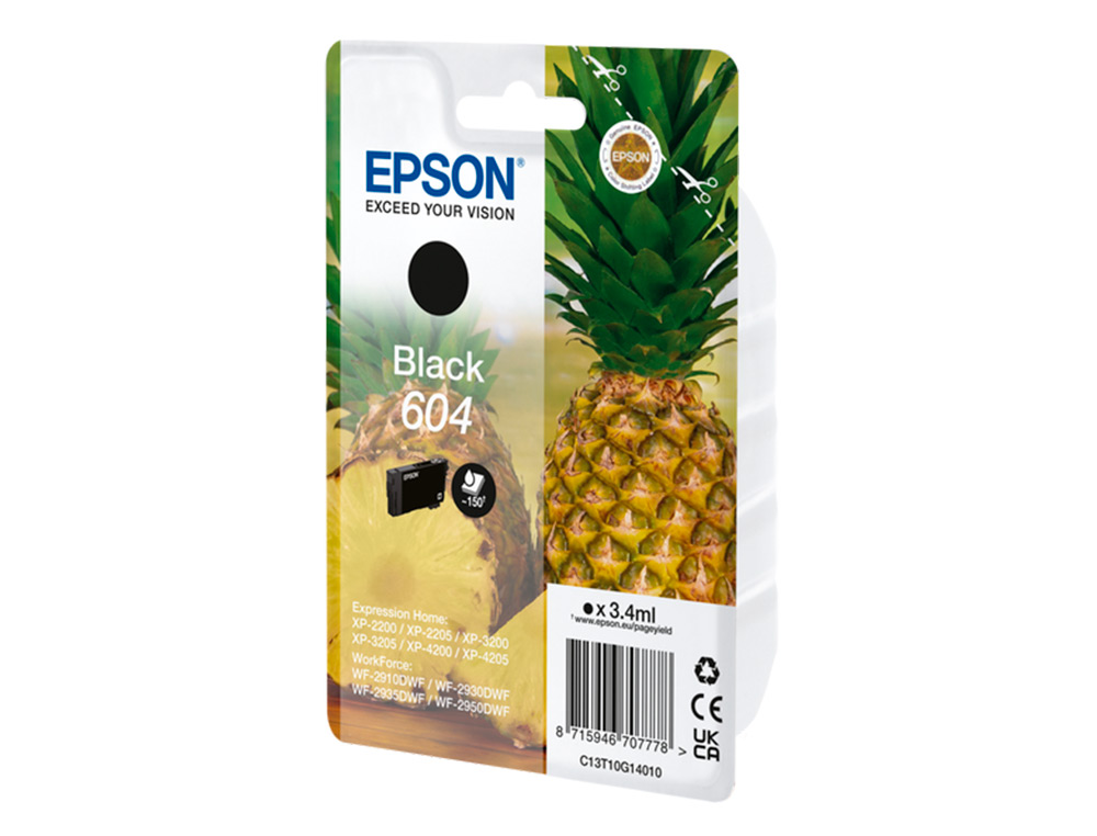 CARTOUCHE EPSON JET D'ENCRE ANANAS 604 3,4 ML 150P COULEUR NOIR