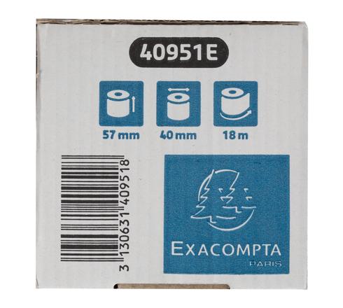 BOBINE THERMIQUE EXACOMPTA EXABLUE TPE 57X40MM 55G LONG. 18M IMPRESSION VERSO TRES LONGUE CONSERVATION BOITE 20 UNITES