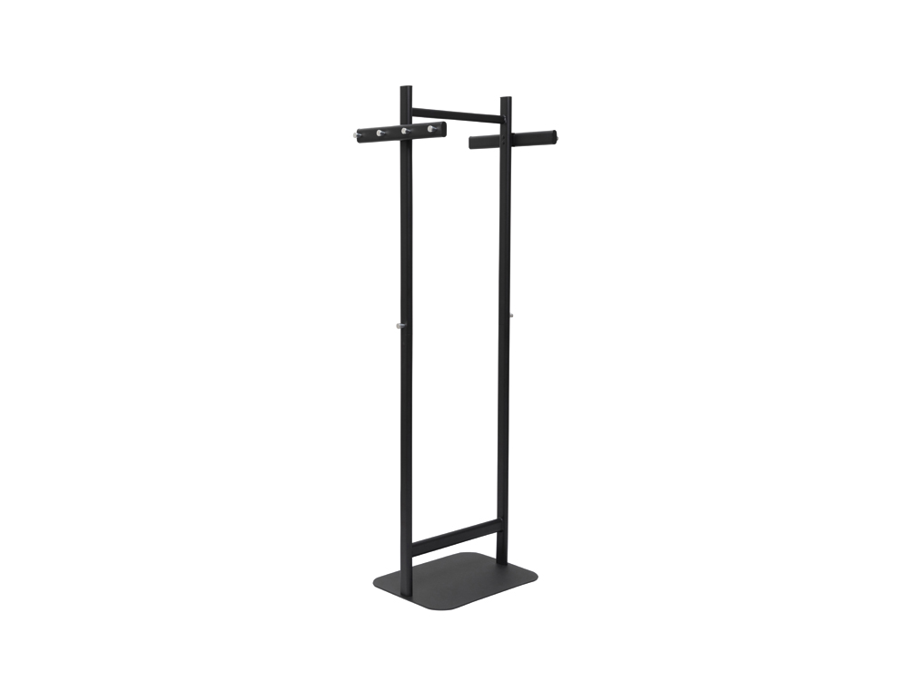 PORTE-MANTEAUX MAULSALSA VERTICAL METAL 8 CROCHETS     HAUTEUR 1,72M BASE PIED       52X40CM COLORIS NOIR