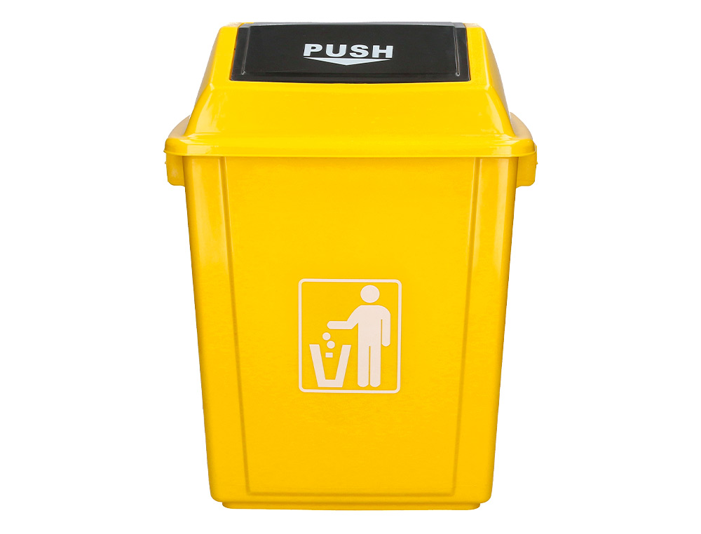POUBELLE Q-CONNECT PLASTIQUE COUVERCLE BASCULANT 58L 470X330X760MM COLORIS JAUNE