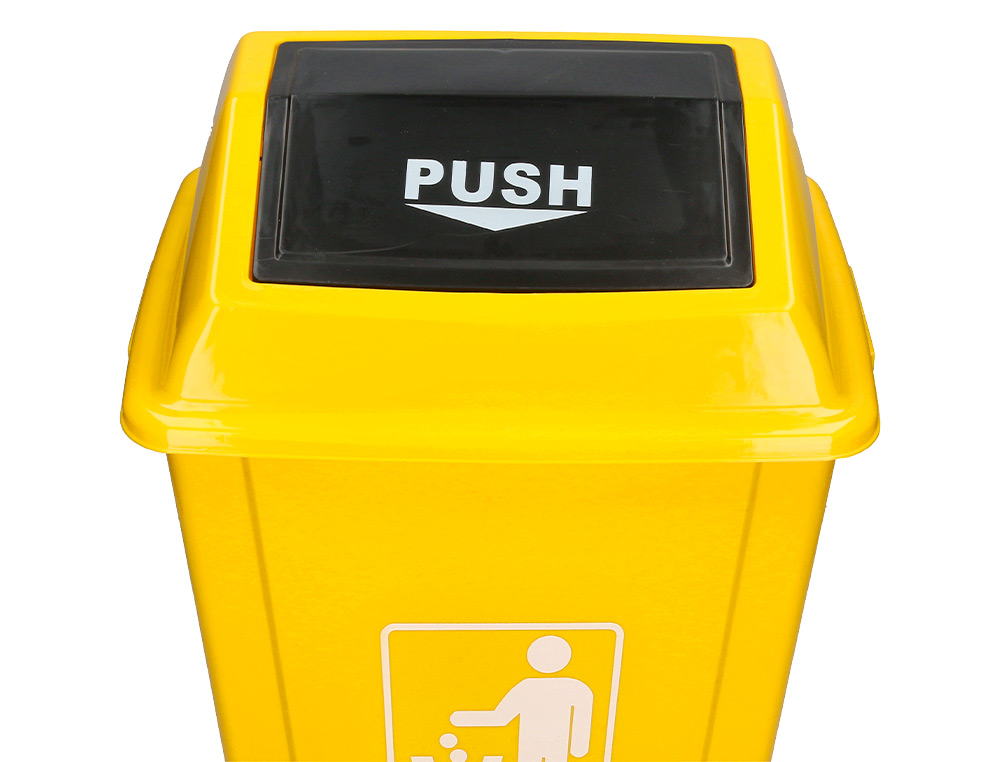 POUBELLE Q-CONNECT PLASTIQUE COUVERCLE BASCULANT 58L 470X330X760MM COLORIS JAUNE