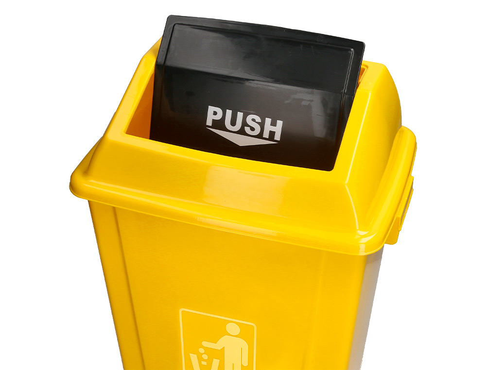 POUBELLE Q-CONNECT PLASTIQUE COUVERCLE BASCULANT 58L 470X330X760MM COLORIS JAUNE