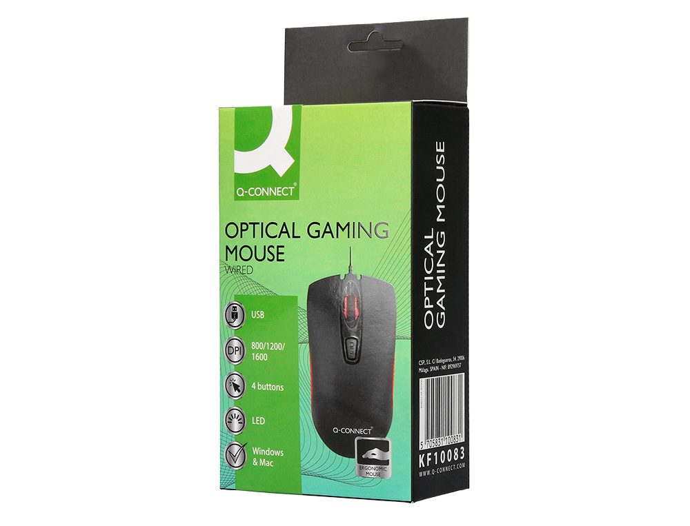 SOURIS Q-CONNECT GAMING OPTIQUE FILAIRE DPI 800/1200/1600 4 BOUTONS LUMIERE LED COLORIS NOIR