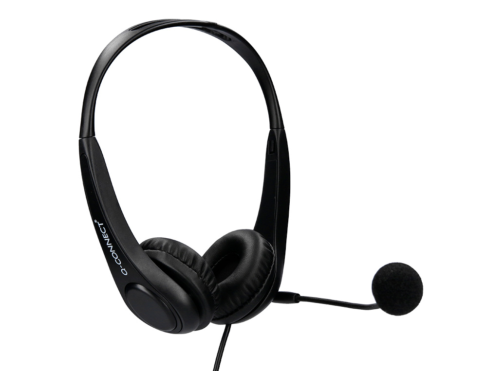 CASQUE Q-CONNECT BIAURAL FILAIRE AVEC MICROPHONE ET CONTROLE DU VOLUME CONNEXION USB CABLE 2M COLORIS NOIR