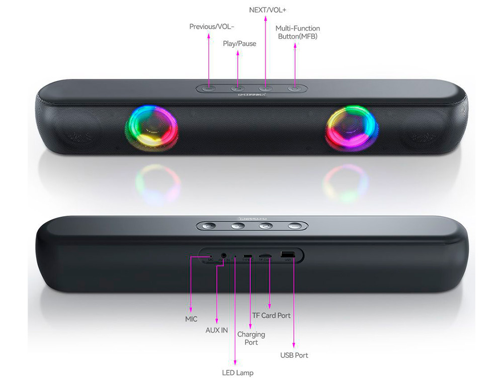BARRE DE SON Q-CONNECT BLUETOOTH AVEC LUMIERE LED ET CONTROL DU VOLUME COLORIS NOIR