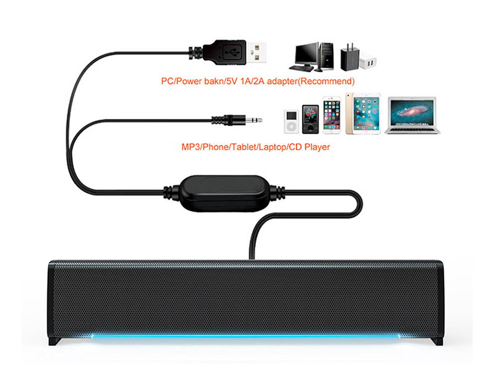 BARRE DE SON Q-CONNECT POUR ORDINATEUR AVEC LUMIERE LED   COLORIS NOIR