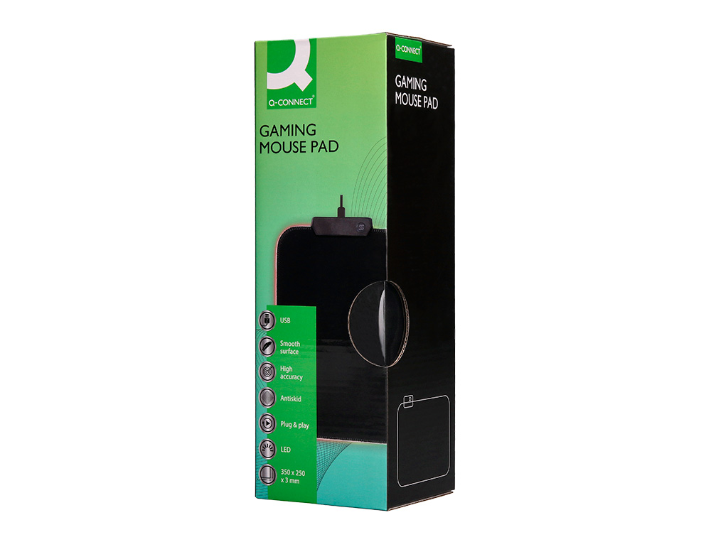 TAPIS SOURIS Q-CONNECT GAMING LUMIERE LED CONNECTION USB 350X250X3MM COLORIS NOIR