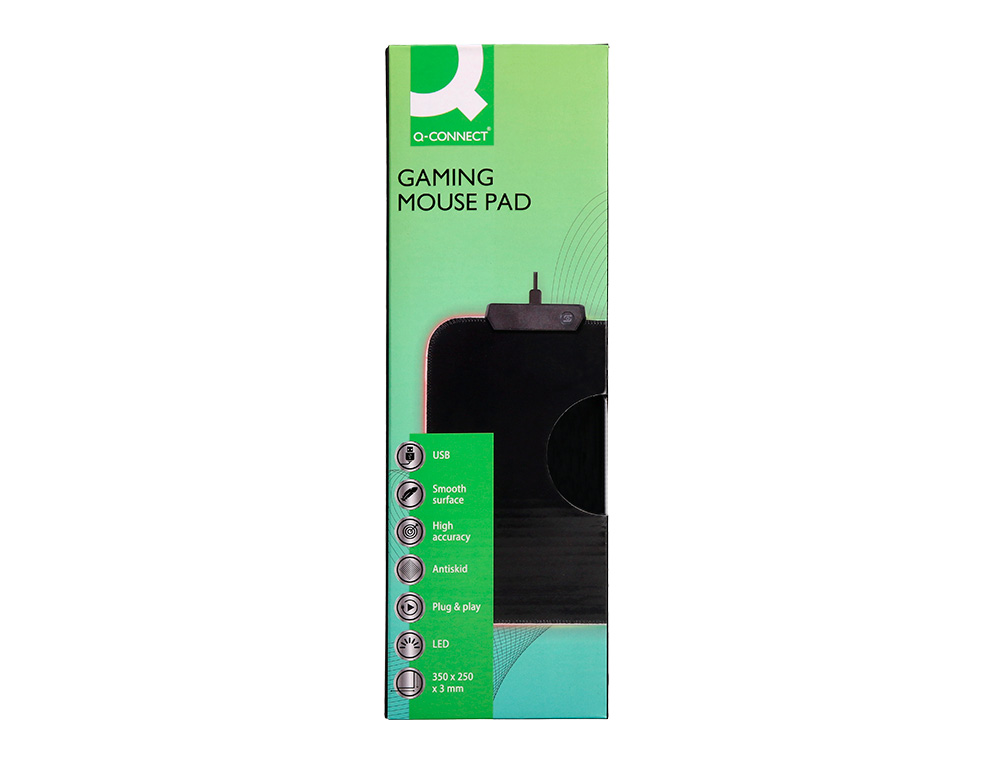 TAPIS SOURIS Q-CONNECT GAMING LUMIERE LED CONNECTION USB 350X250X3MM COLORIS NOIR