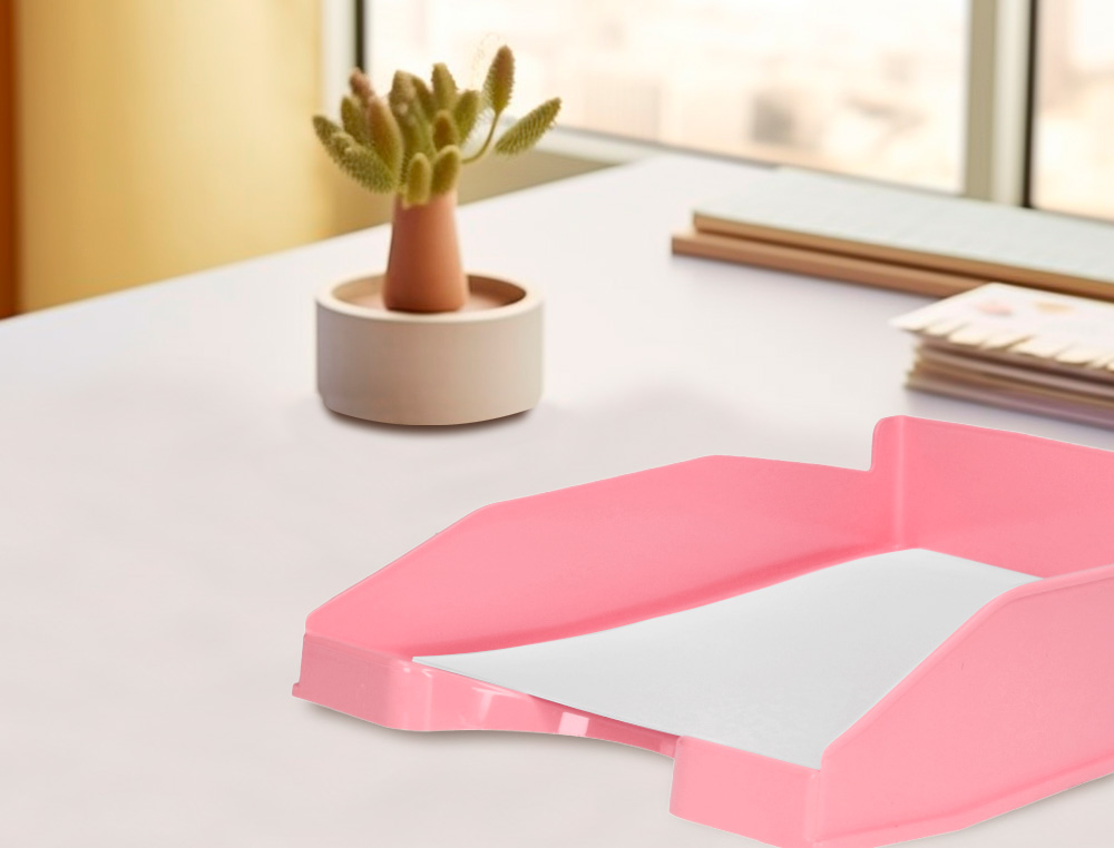 CORBEILLE A COURRIER Q-CONNECT PLASTIQUE           240X70X340MM COLORIS ROSE     PASTEL OPAQUE