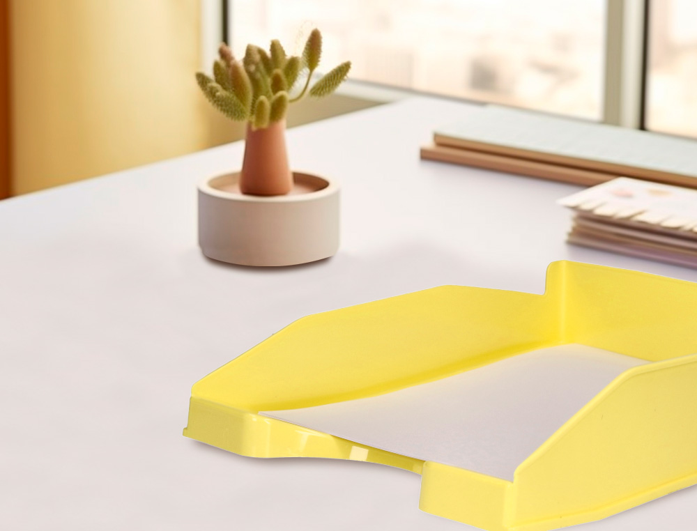 CORBEILLE A COURRIER Q-CONNECT PLASTIQUE           240X70X340MM COLORIS JAUNE    PASTEL OPAQUE