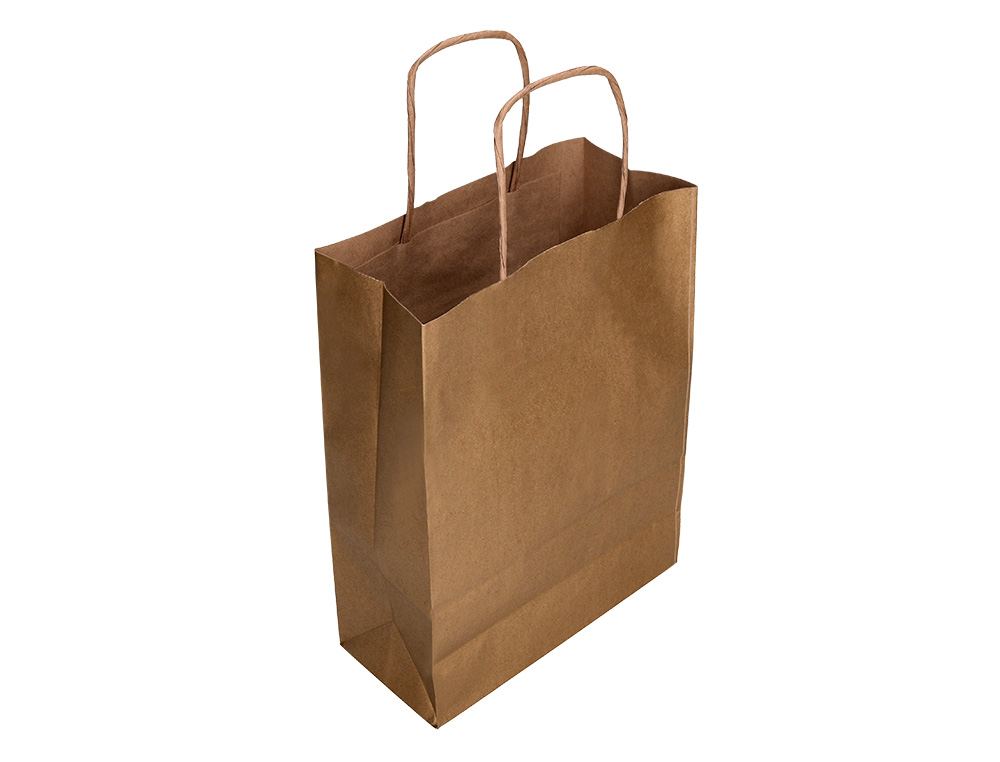 SAC PAPIER Q-CONNECT KRAFT NATUREL LISSE XS ANSE TORSADEE 180X240X80MM