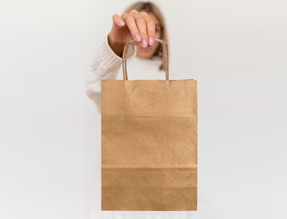 SAC PAPIER Q-CONNECT KRAFT NATUREL LISSE XS ANSE TORSADEE 180X240X80MM