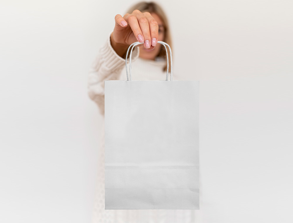 SAC PAPIER Q-CONNECT CELLULOSE M ANSE TORSADEE 270X370X12MM COLORIS BLANC