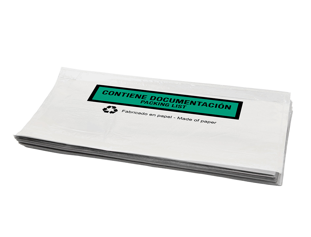 POCHETTE PORTE-DOCUMENTS Q-CONNECT 240X135MM AUTO-ADHESIVE EN PAPIER TEXTE ESPAGNOL ANGLAIS BOITE 100 UNITES