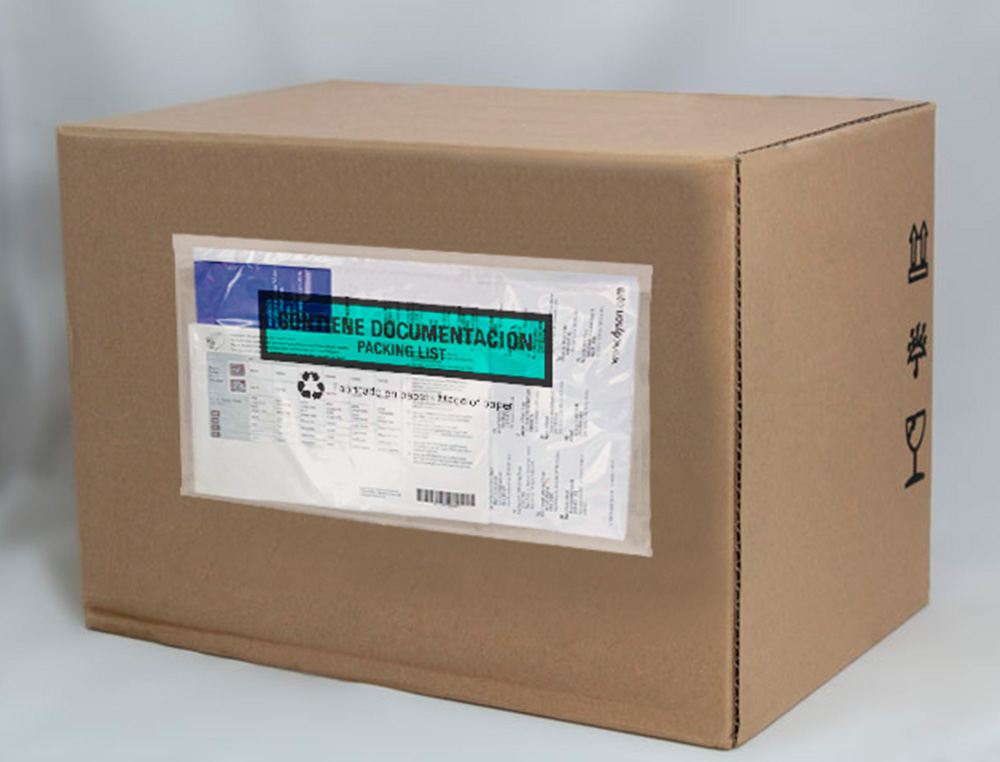 POCHETTE PORTE-DOCUMENTS Q-CONNECT 240X135MM AUTO-ADHESIVE EN PAPIER TEXTE ESPAGNOL ANGLAIS BOITE 100 UNITES