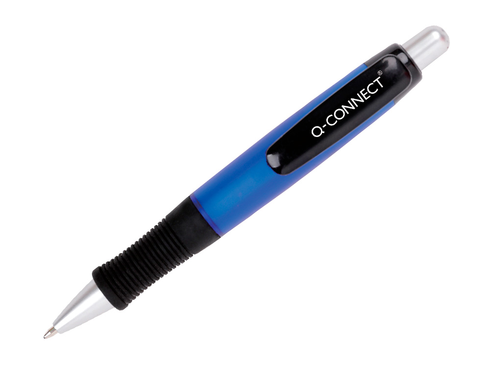 STYLO-BILLE Q-CONNECT PREMIUM RETRACTABLE GRIP PREHENSION CAOUTCHOUC POINTE 1MM COLORIS BLEU