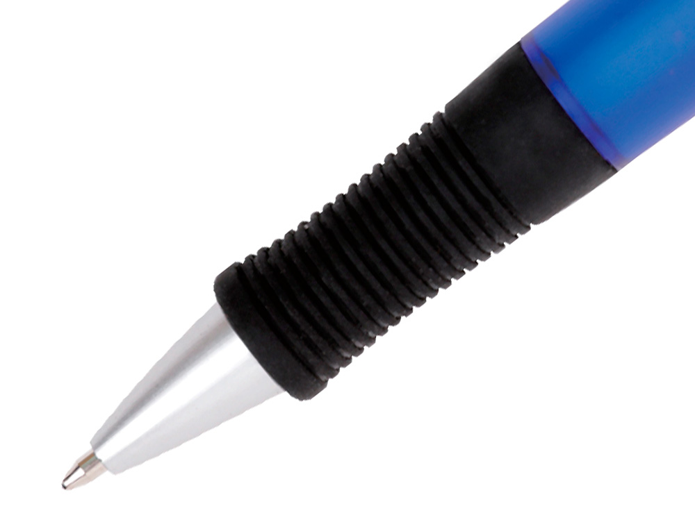 STYLO-BILLE Q-CONNECT PREMIUM RETRACTABLE GRIP PREHENSION CAOUTCHOUC POINTE 1MM COLORIS BLEU