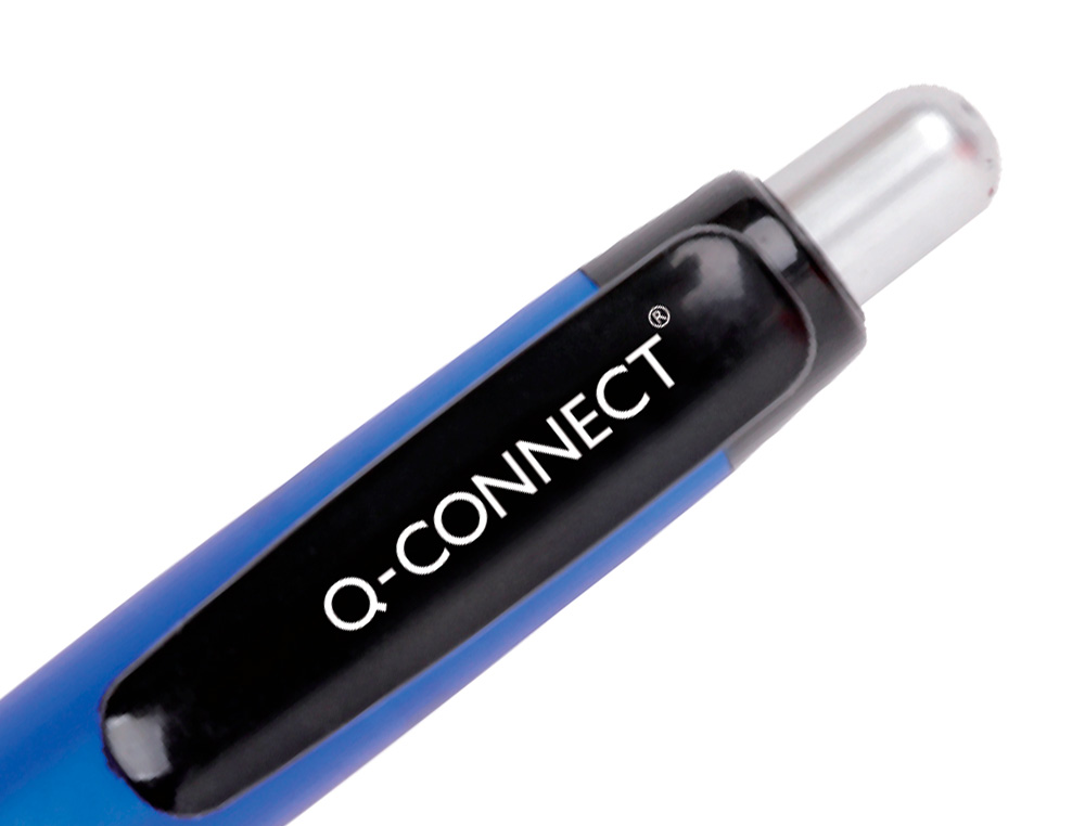 STYLO-BILLE Q-CONNECT PREMIUM RETRACTABLE GRIP PREHENSION CAOUTCHOUC POINTE 1MM COLORIS BLEU