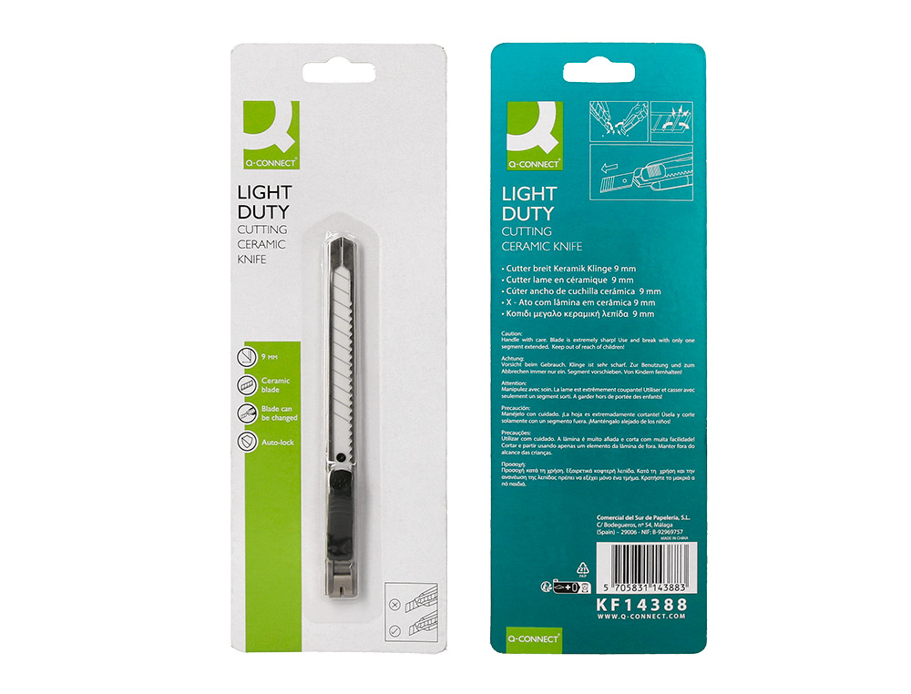CUTTER XD-C18 Q-CONNECT METALLIQUE LAME 9MM EN CERAMIQUE RETRACTABLE INTERCHANGEABLE AVEC FREIN DE SECURITE