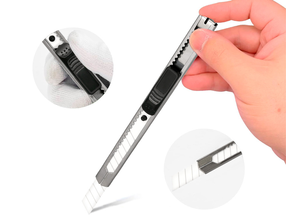 CUTTER XD-C18 Q-CONNECT METALLIQUE LAME 9MM EN CERAMIQUE RETRACTABLE INTERCHANGEABLE AVEC FREIN DE SECURITE
