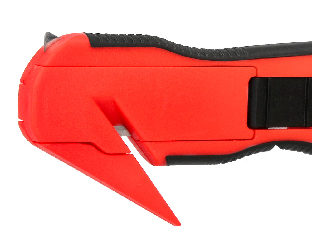 CUTTER DE SECURITE XD-G03 Q-CONNECT EN PLASTIQUE ET     GOMME AVEC ERGOT EN METAL LAMEFIXE PROTEGEE