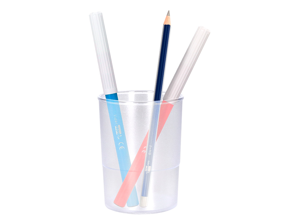 POT A CRAYONS Q-CONNECT PLASTIQUE DIAMETRE 75MM       HAUTEUR 100MM COLORIS         TRANSPARENT