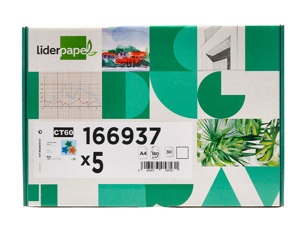 PAPIER CARTONNE LIDERPAPEL A4 180GR COLORIS BLANC PAQUET 25+5 FEUILLES