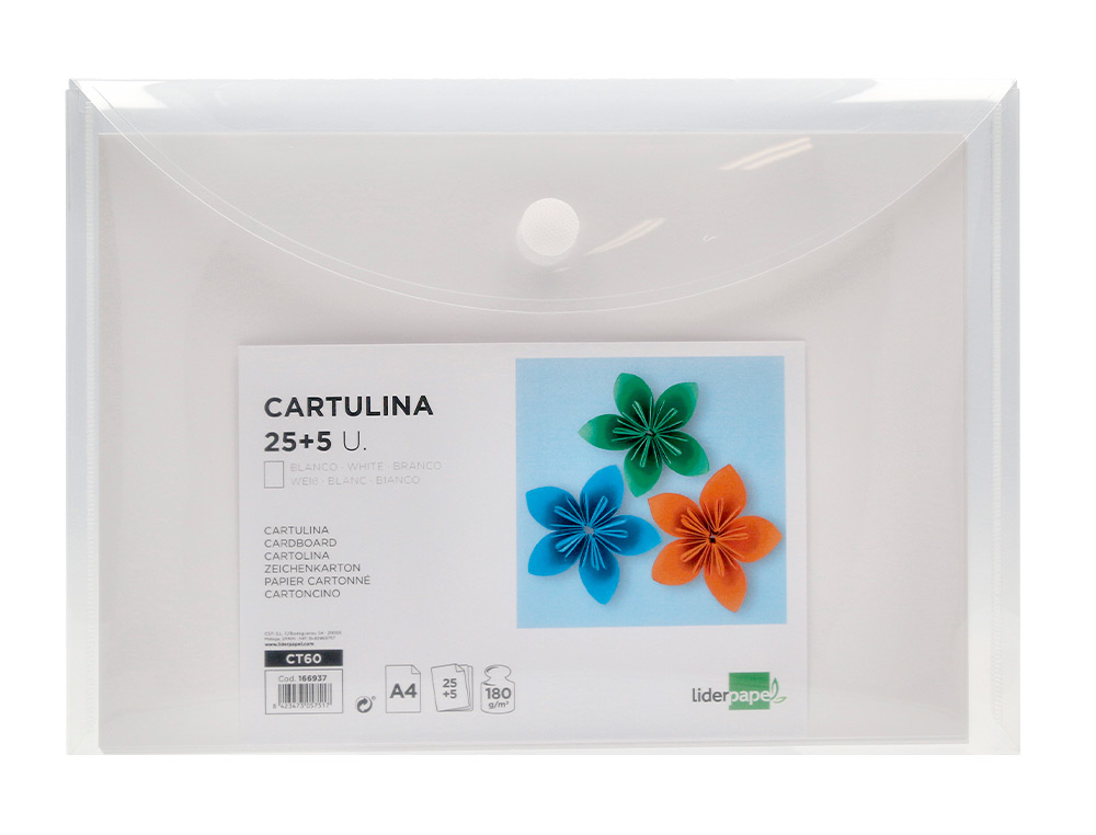 PAPIER CARTONNE LIDERPAPEL A4 180GR COLORIS BLANC PAQUET 25+5 FEUILLES