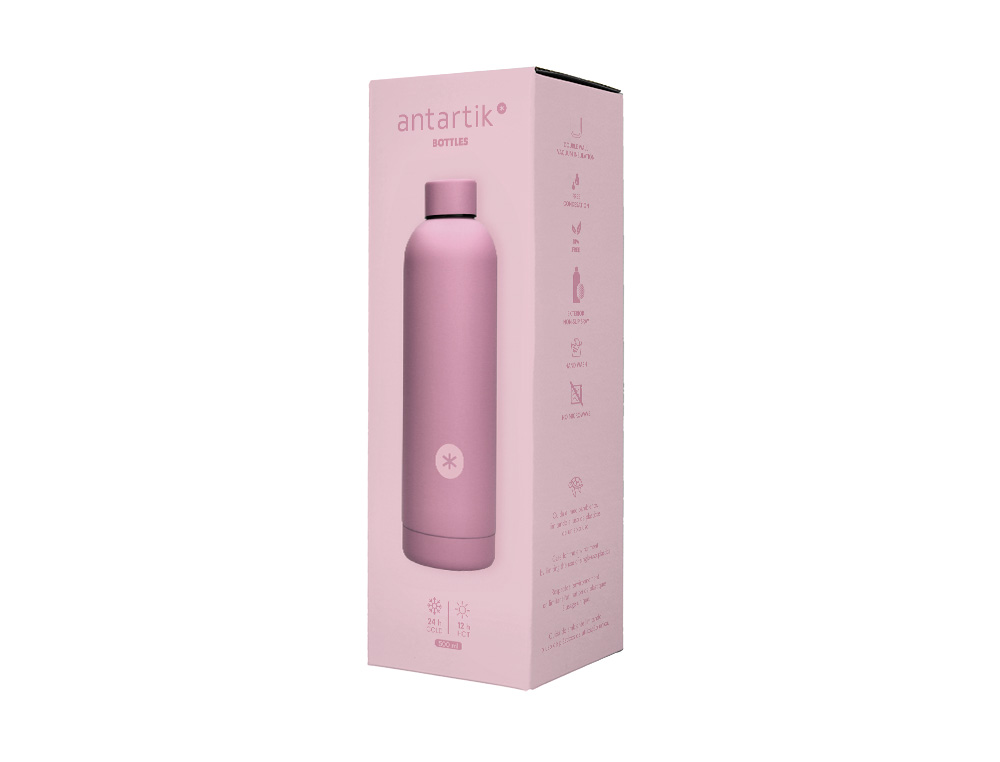 BOUTEILLE ISOTHERME ANTARTIK ACIER INOXYDABLE SANS BPA 500ML COLORIS ROSE