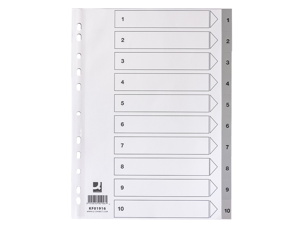 INTERCALAIRE Q-CONNECT NUMERIQUE 1-10 PLASTIQUE 10 POSITIONS A4 INDICE MULTIPERFORE