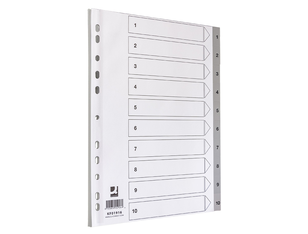 INTERCALAIRE Q-CONNECT NUMERIQUE 1-10 PLASTIQUE 10 POSITIONS A4 INDICE MULTIPERFORE
